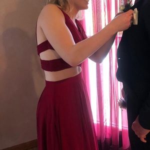 Burgundy Two-Piece Prom Dress